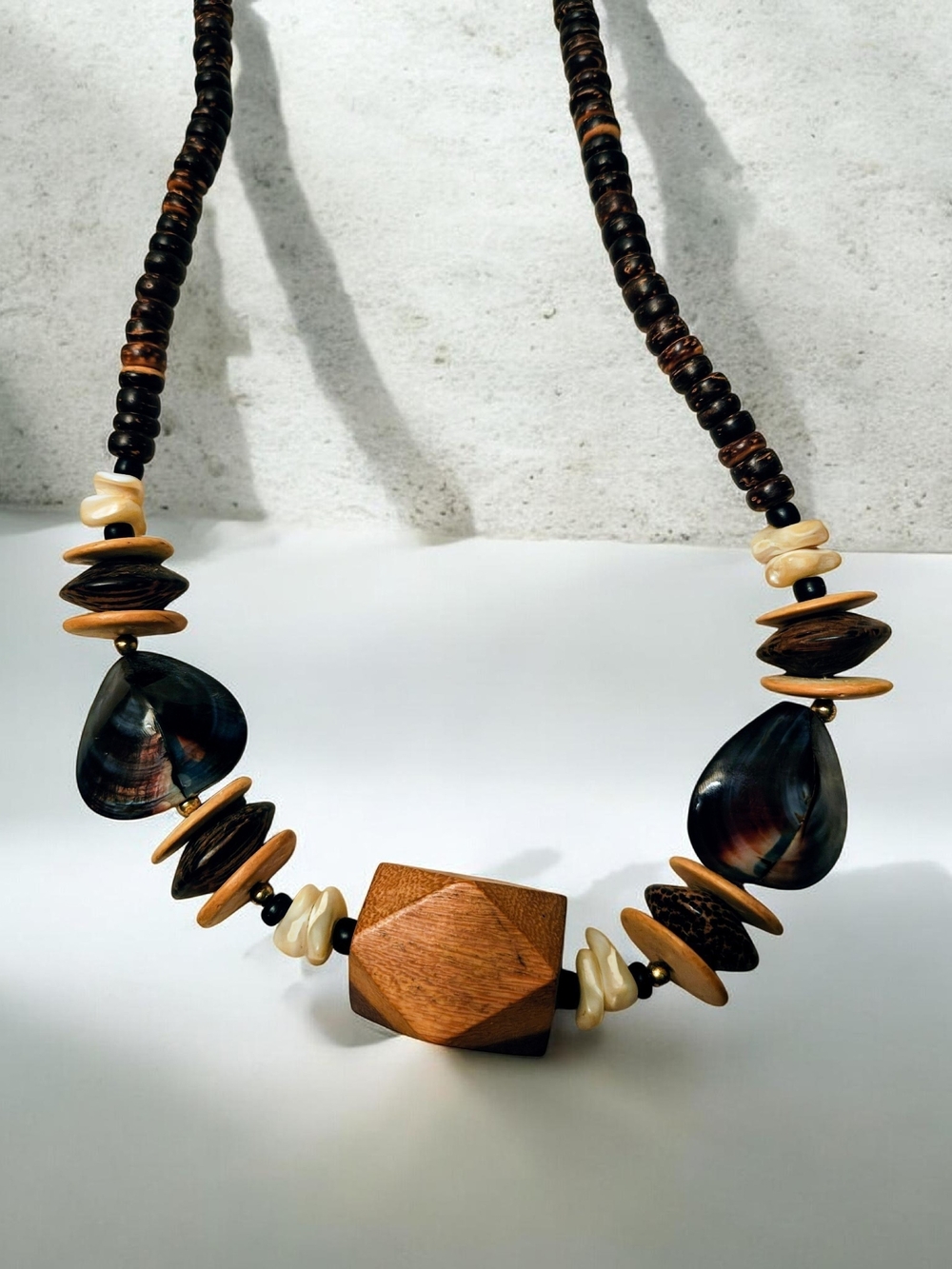 Handcrafted Vintage Brown & Black Beaded Statement Necklace